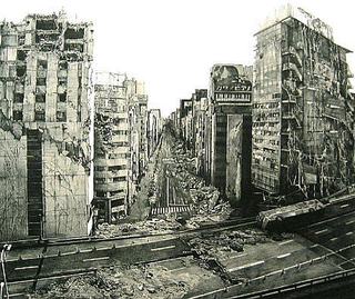 Illustration for article titled Lithographs Capture the Future Ruins of Post-Apocalyptic Tokyo